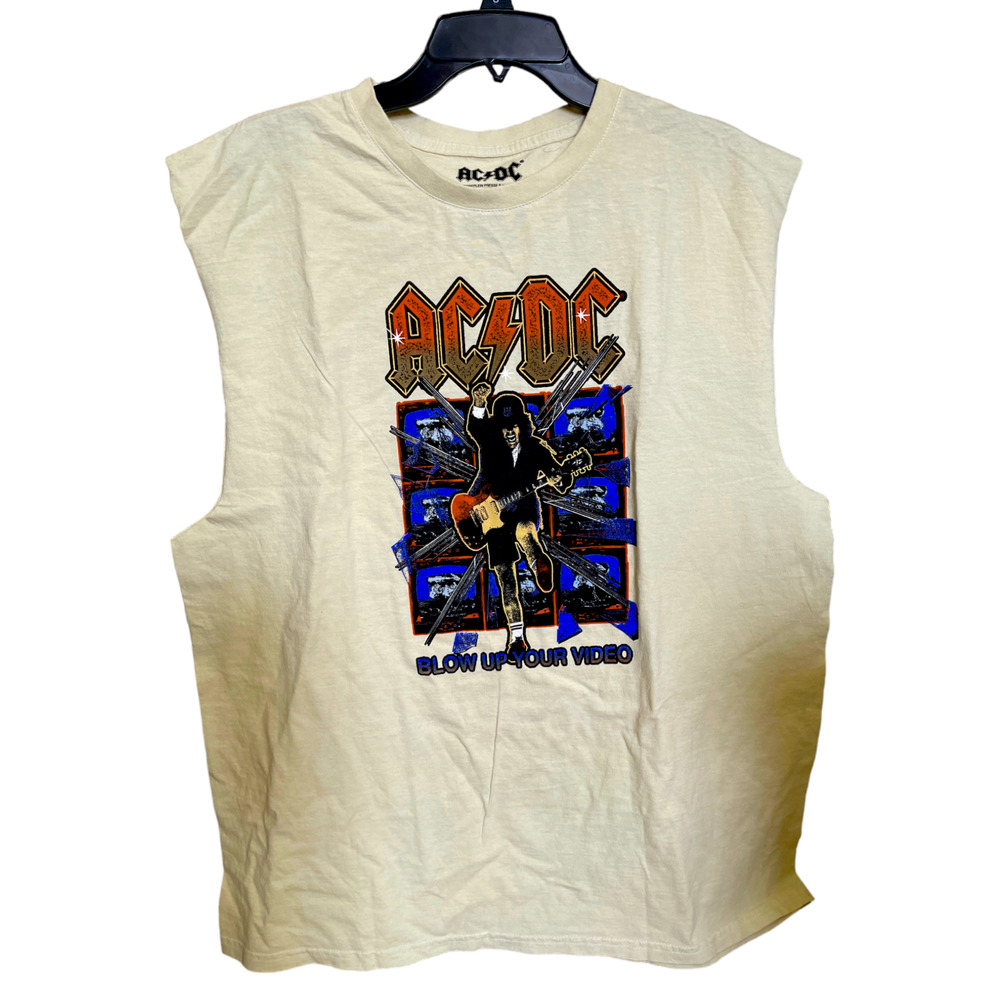 AC/DC Blow Up Your Video Graphic Sleeveless Cutoff T-Shirt Light Yellow Men's XL